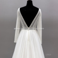 Sexy Bridal Gowns Backless Long Sleeve V Neck Chapel Train Hot Sale Lace Illusion Wedding Dress